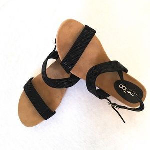 Short Black Strapped Wedges